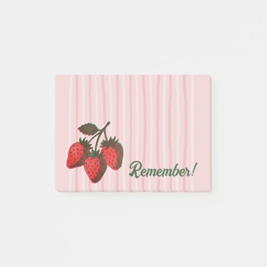Hübsche rosa Erdbeeren und Streifen Erinnerung Post-it Klebezettel (Vorderseite)