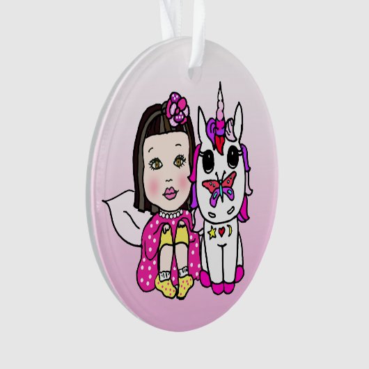 Hübsche Rosa Fairy & Regenbogen Einhorn & Schmette Ornament (Vorderseite)