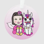 Hübsche Rosa Fairy & Regenbogen Einhorn & Schmette Ornament (Vorderseite)