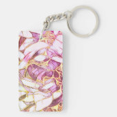 Hübsche Rosa Farben und Imitats Gold Blume Schlüsselanhänger (Rückseite)