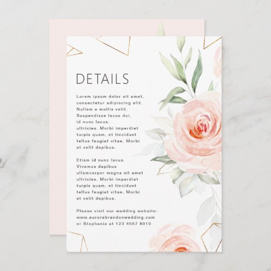 Hübsche rosa Farbtöne Geometrische Hochzeitsdetail Begleitkarte (Vorne/Hinten)