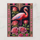 Hübsche Rosa Flamingo Rose Illustration Postkarte (Vorderseite)