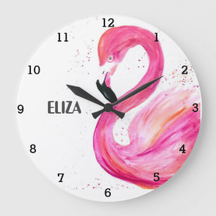 Hübsche Rosa Flamingo Tropenvogel Wildlife-Uhr Große Wanduhr