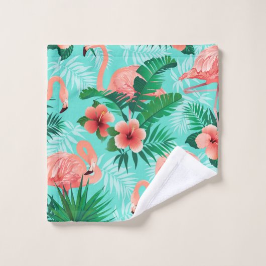 Hübsche rosa Flamingos Badhandtuch Set (Waschlappen)