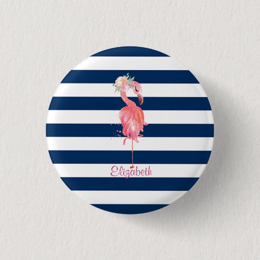 Hübsche rosa Flamingos-Blume, gestreift Button (Vorderseite)