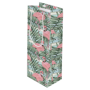 Hübsche rosa Flamingos, süßes Palmwedelmuster Geschenktüte Für Weinflaschen