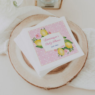 Hübsche rosa Fliesen Zitronen Mädchen Baby Shower  Serviette
