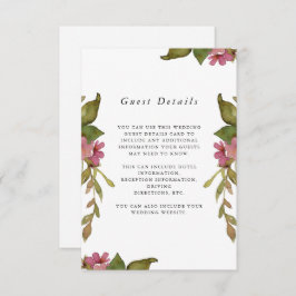 Hübsche Rosa Floral Wedding Guest Detail Begleitkarte