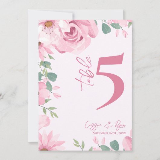 Hübsche Rosa Floral Wedding Party Tischnummer (Rückseite)