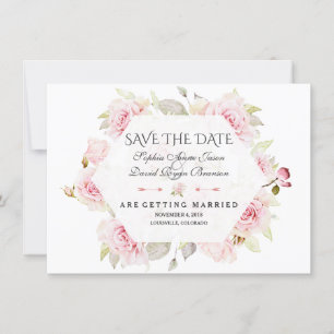Hübsche rosa florale geometrische Hochzeit Rettet Save The Date