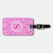 Hübsche rosa florale Monogramm Personalisierung Gepäckanhänger (Vorderseite horizontal)