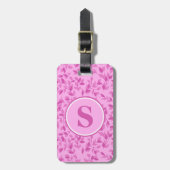 Hübsche rosa florale Monogramm Personalisierung Gepäckanhänger (Vorderseite vertikal)