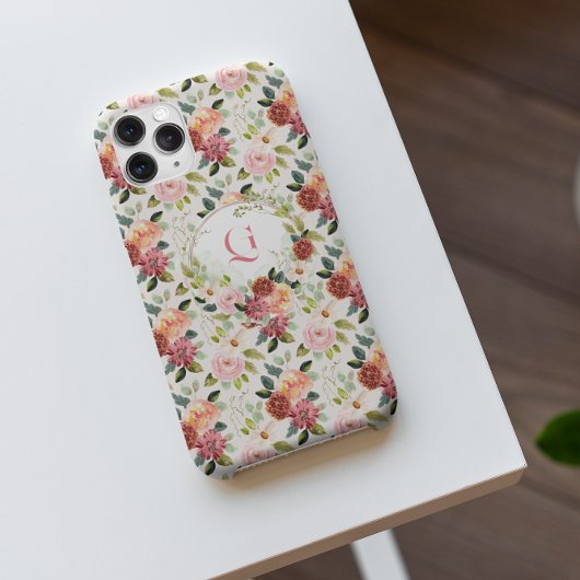 Hübsche rosa Floralien | Anfangsmonogramm Case-Mate iPhone Hülle