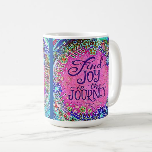 Hübsche rosa Freude am Zitat der Reise Kaffeetasse (VorderseiteRechts)