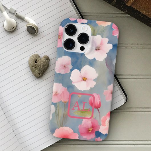 Hübsche Rosa Frühling Blume Ölgemälde Mit Monogram Case-Mate iPhone Hülle