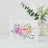 Hübsche Rosa Frühlingsblumen Bouquet Oster Feiertagspostkarte (Stehend Vorderseite)