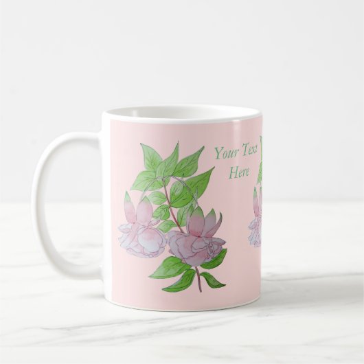 hübsche rosa Fuchsienose Blume mit Blätter Kaffeetasse (Links)