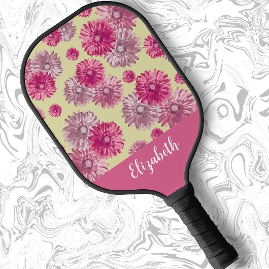 Hübsche rosa Gänse im Blumenstil für Mama Pickleball Schläger