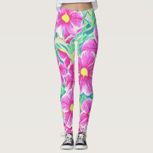Hübsche rosa gelbe weiße u. grüne BlumenLeggings