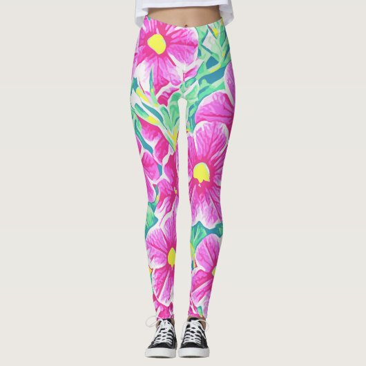 Hübsche rosa gelbe weiße u. grüne BlumenLeggings Leggings (Vorderseite)