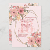 Hübsche, rosa gestrichene Blume Glitzer Rahmen Swe Einladung (Vorne/Hinten)