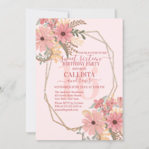 Hübsche, rosa gestrichene Blume Glitzer Rahmen Swe Einladung