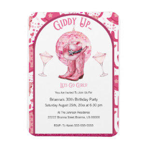 Hübsche Rosa & Glitzer Cowgirl Geburtstagseinladun Magnet