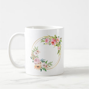 Hübsche Rosa & Gold Blume Wreath Women Kaffeetasse