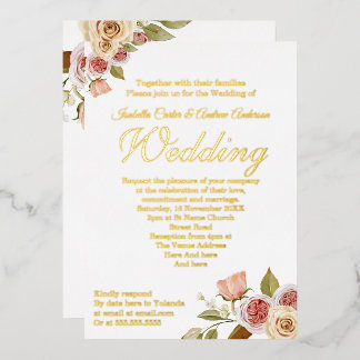 Hübsche Rosa Gold Floral Elegante Hochzeit Folieneinladung