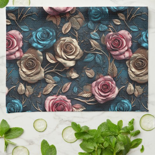 Hübsche Rosa-Gold-Rose Geschirrtuch (Gefaltet)