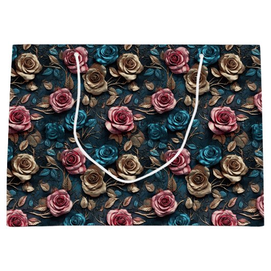 Hübsche Rosa-Gold-Rose Große Geschenktüte (Vorderseite)