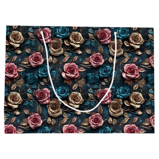 Hübsche Rosa-Gold-Rose Große Geschenktüte (Rückseite)