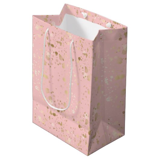 Hübsche Rosa-Gold-Speck Mittlere Geschenktüte (Vorderseite Schrägansicht)