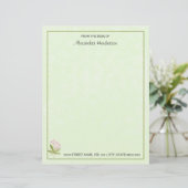 Hübsche rosa grüne Watercolor-Wildblume mit Namen Briefbogen (Stehend Vorderseite)