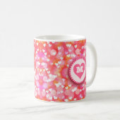 Hübsche rosa Herz für benutzerdefinierte Textmonog Kaffeetasse (VorderseiteRechts)