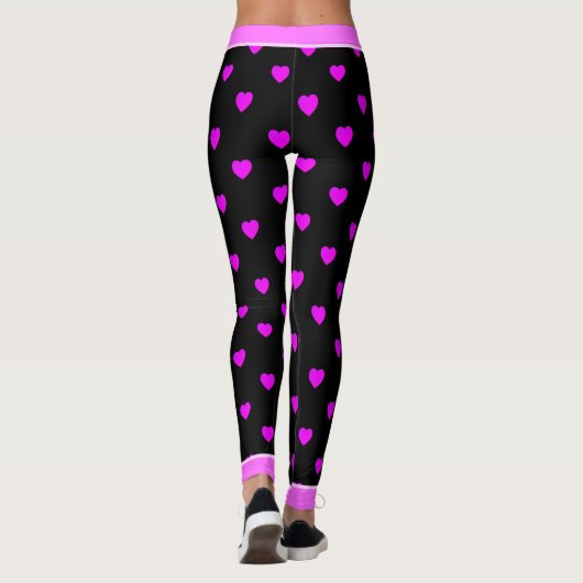 Hübsche rosa Herzen auf BLACK Leggings (Rückseite)