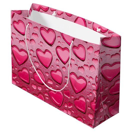 Hübsche rosa, herzenförmige Wassertropfen - Gesche Große Geschenktüte (Rückseite Schrägansicht)