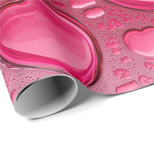 Hübsche, rosa, herzenförmige Wassertropfen Geschenkpapier (Rolleneckpunkt)