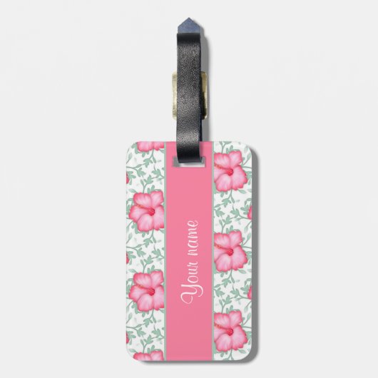 Hübsche rosa Hibiskus-Blumen Gepäckanhänger (Rückseite vertikal)