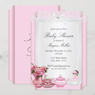 Hübsche rosa High Tea Mädchen Baby Shower Einladung
