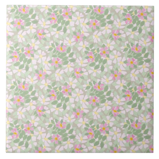 Hübsche Rosa Hunde-Rose auf Taupe-Muster Fliese (Vorderseite)