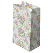 Hübsche, rosa Hundehunde-Rose auf weißem, kleinem Kleine Geschenktüte (Rückseite Schrägansicht)