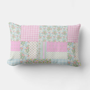 Hübsche rosa Hunderosen-Faux-Patchwork-Lendenkisse Lendenkissen