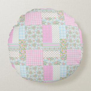 Hübsche rosa Hunderosen-Faux-Patchwork-Rundkissen Rundes Kissen