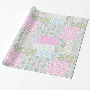Hübsche rosa Hundsrosen-Attrappe-Patchwork-Geschen Geschenkpapier