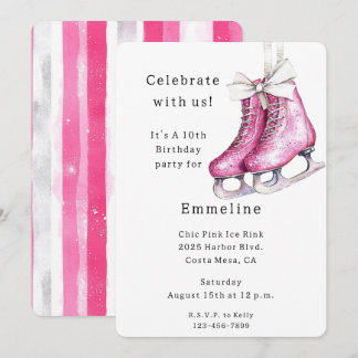 Hübsche Rosa Ice Skate Geburtstag Einladung