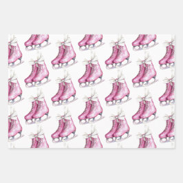 Hübsche Rosa Ice Skate Geburtstag Geschenkpapier Set
