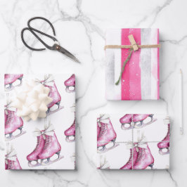 Hübsche Rosa Ice Skate Geburtstag Geschenkpapier Set