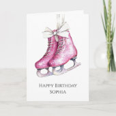 Hübsche Rosa Ice Skate Geburtstag Karte (Vorderseite)