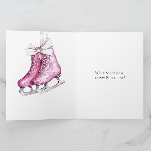 Hübsche Rosa Ice Skate Geburtstag Karte (Innenseite)